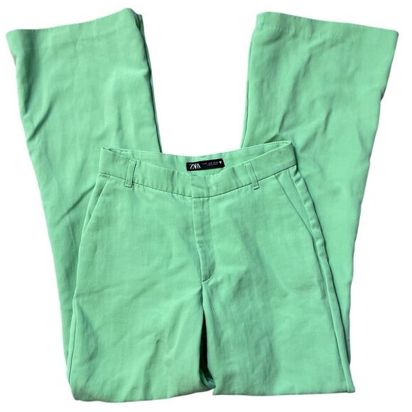 Zara Lime Green Stretchy High-Rise Flare Leg Size Small - Picture 3 of 6